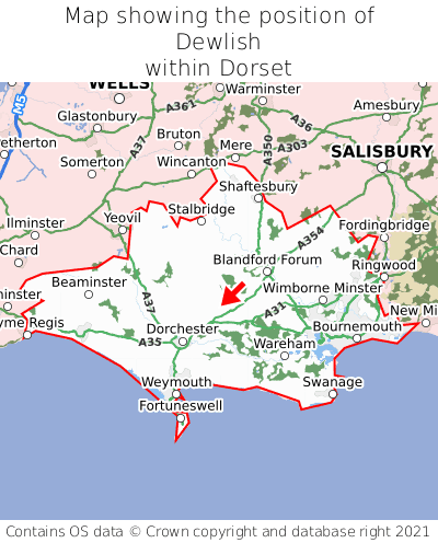 Map showing location of Dewlish within Dorset