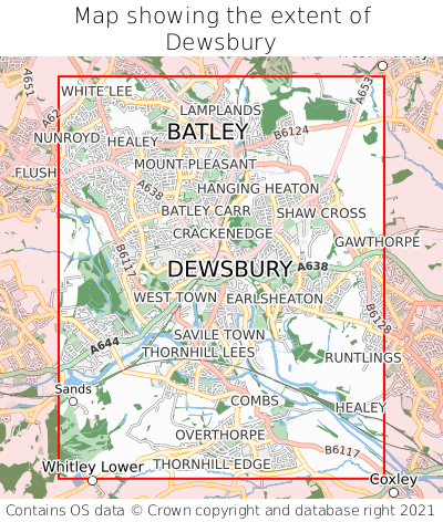 Map showing extent of Dewsbury as bounding box