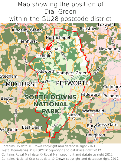 Map showing location of Dial Green within GU28