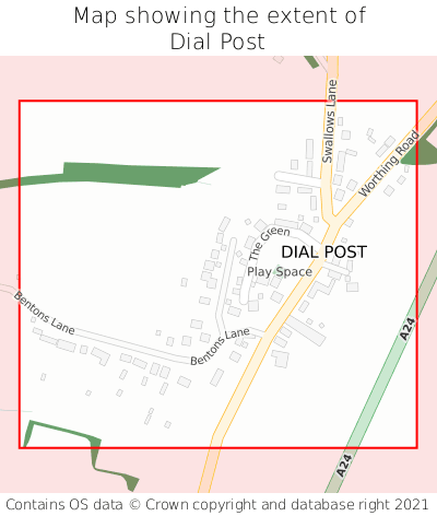 Map showing extent of Dial Post as bounding box
