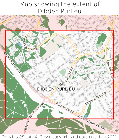 Map showing extent of Dibden Purlieu as bounding box