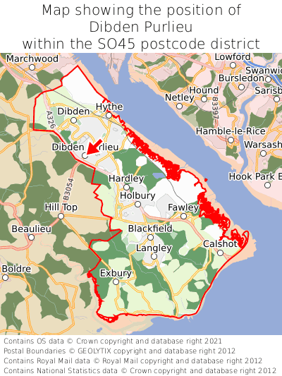 Map showing location of Dibden Purlieu within SO45