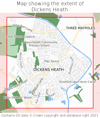 Map showing extent of Dickens Heath as bounding box