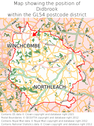 Map showing location of Didbrook within GL54