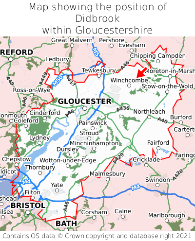 Map showing location of Didbrook within Gloucestershire
