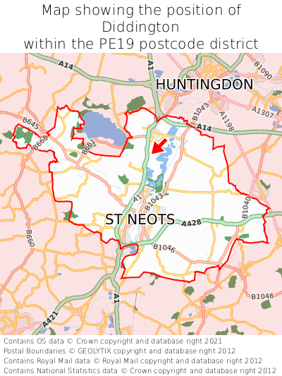 Map showing location of Diddington within PE19