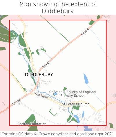 Map showing extent of Diddlebury as bounding box