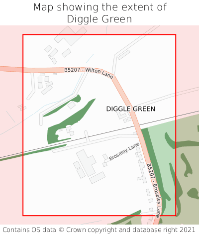 Map showing extent of Diggle Green as bounding box