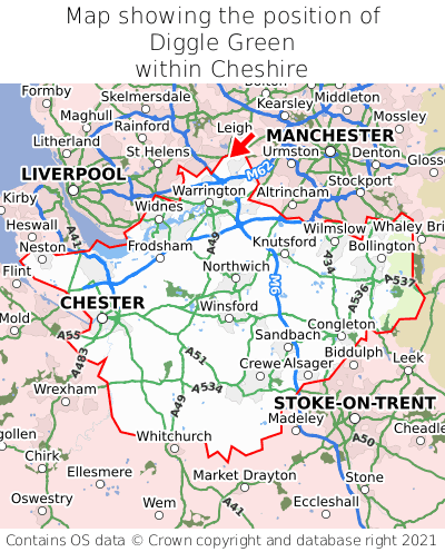Map showing location of Diggle Green within Cheshire