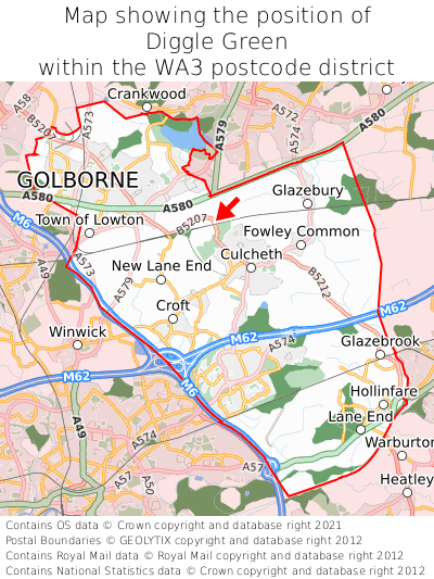 Map showing location of Diggle Green within WA3