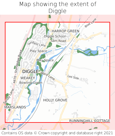 Map showing extent of Diggle as bounding box