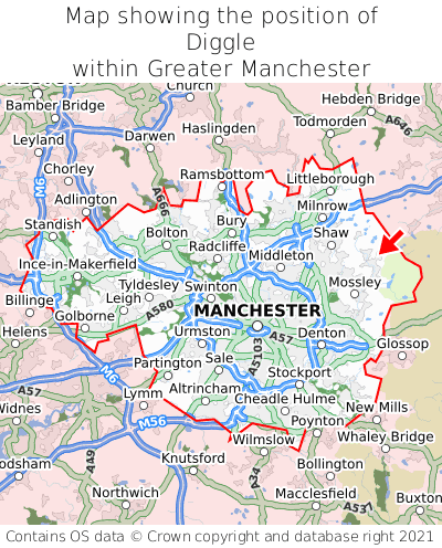 Map showing location of Diggle within Greater Manchester