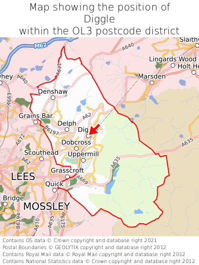 Map showing location of Diggle within OL3
