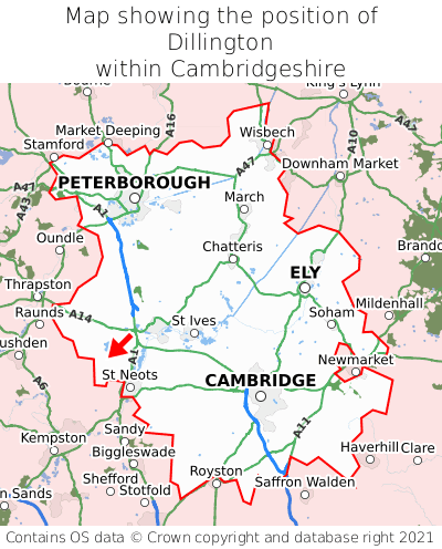 Map showing location of Dillington within Cambridgeshire
