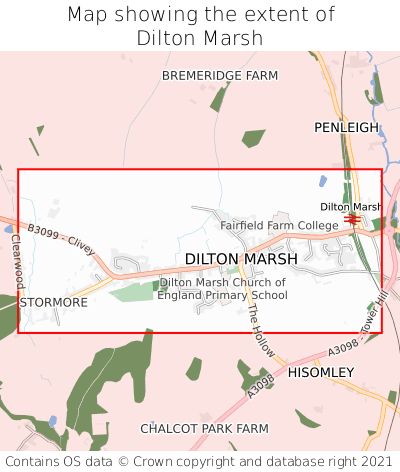 Map showing extent of Dilton Marsh as bounding box