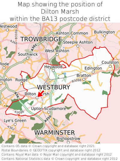 Map showing location of Dilton Marsh within BA13