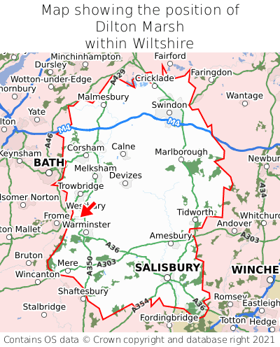 Map showing location of Dilton Marsh within Wiltshire