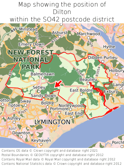 Map showing location of Dilton within SO42