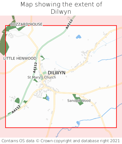 Map showing extent of Dilwyn as bounding box