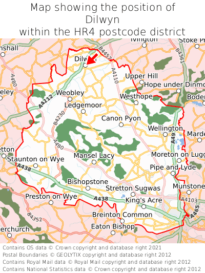 Map showing location of Dilwyn within HR4