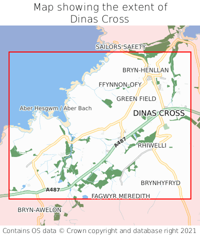 Map showing extent of Dinas Cross as bounding box