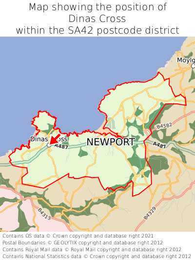 Map showing location of Dinas Cross within SA42