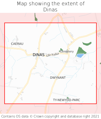 Map showing extent of Dinas as bounding box