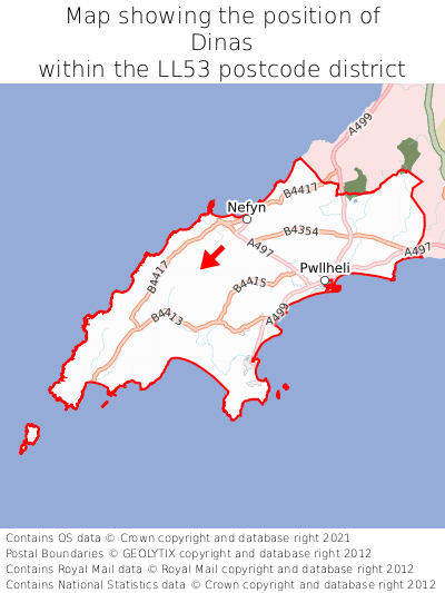 Map showing location of Dinas within LL53