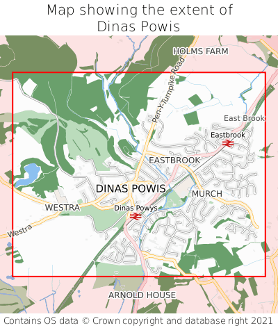 Map showing extent of Dinas Powis as bounding box