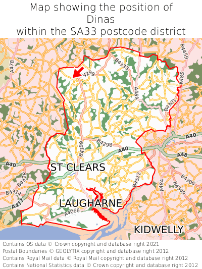Map showing location of Dinas within SA33
