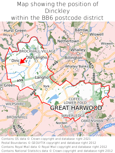 Map showing location of Dinckley within BB6