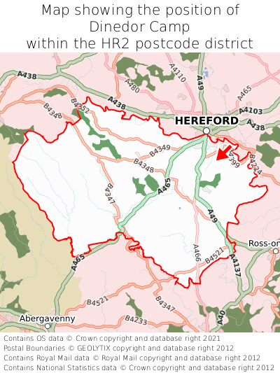 Map showing location of Dinedor Camp within HR2