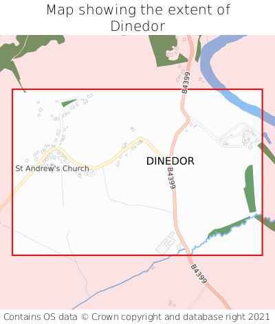 Map showing extent of Dinedor as bounding box