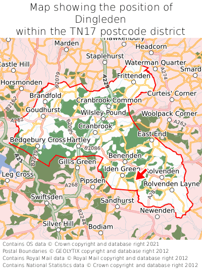 Map showing location of Dingleden within TN17