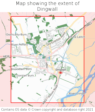 Map showing extent of Dingwall as bounding box