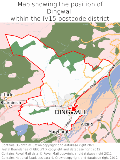 Map showing location of Dingwall within IV15