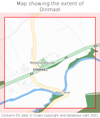 Map showing extent of Dinmael as bounding box