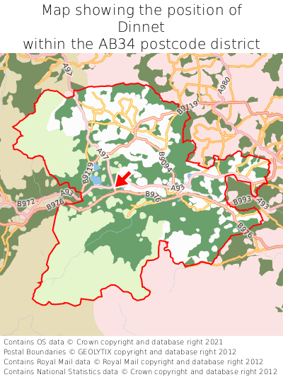 Map showing location of Dinnet within AB34