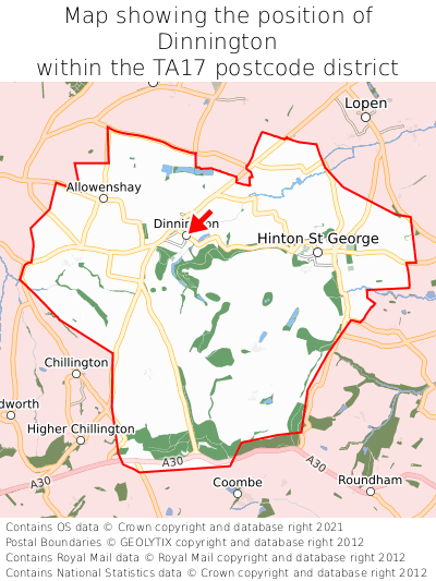 Map showing location of Dinnington within TA17