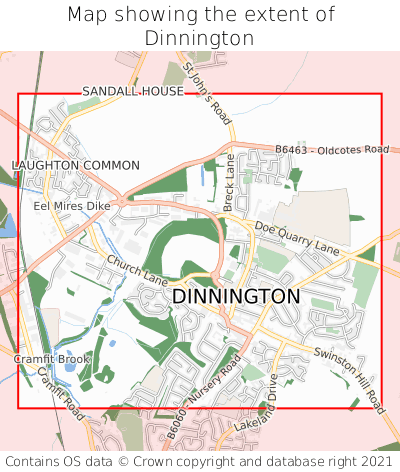 Map showing extent of Dinnington as bounding box