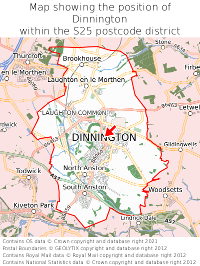 Map showing location of Dinnington within S25