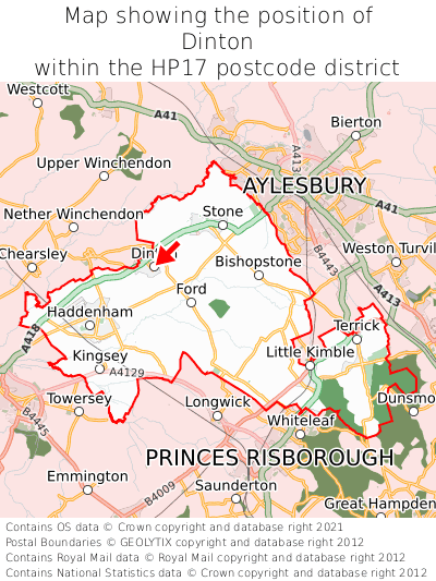 Map showing location of Dinton within HP17