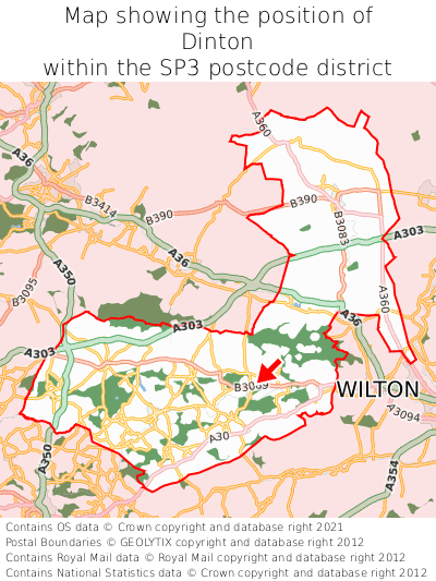 Map showing location of Dinton within SP3