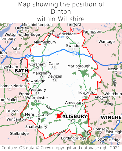 Map showing location of Dinton within Wiltshire