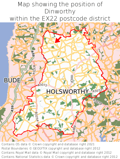 Map showing location of Dinworthy within EX22