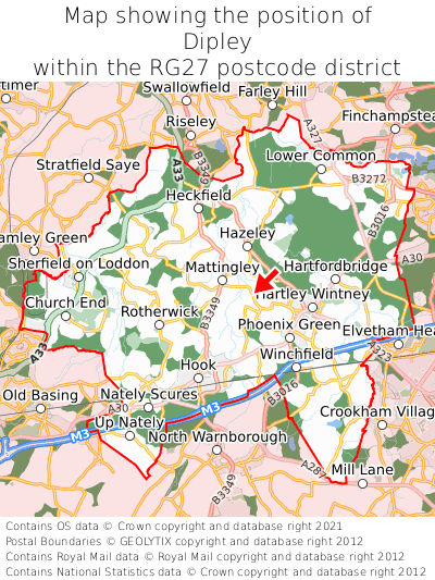 Map showing location of Dipley within RG27