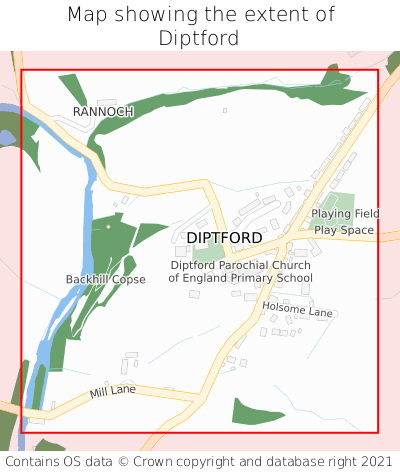 Map showing extent of Diptford as bounding box
