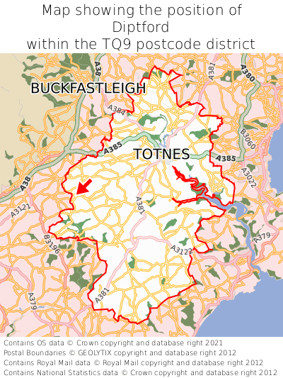 Map showing location of Diptford within TQ9