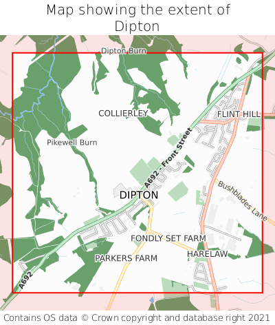 Map showing extent of Dipton as bounding box