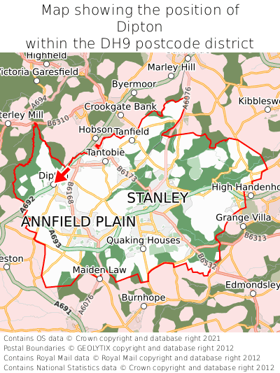 Map showing location of Dipton within DH9